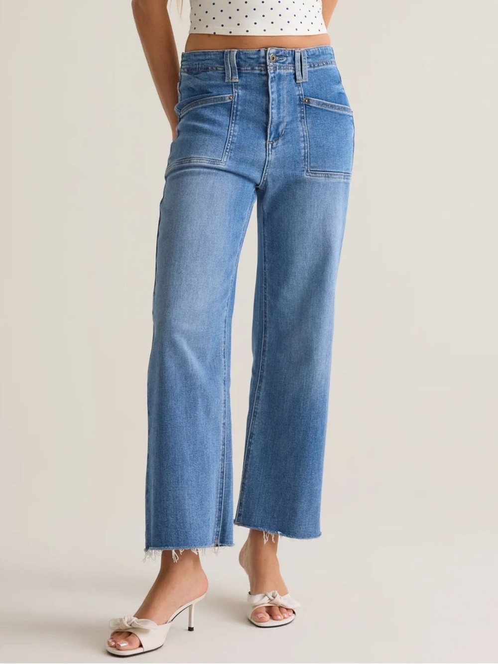 Altar’d State Kendra Mid Rise Cropped Straight Leg Jeans, Medium Wash – Size 27